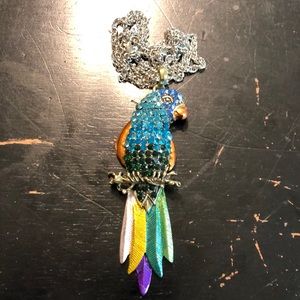 Parrot enamel and rhinestone pendant with chain